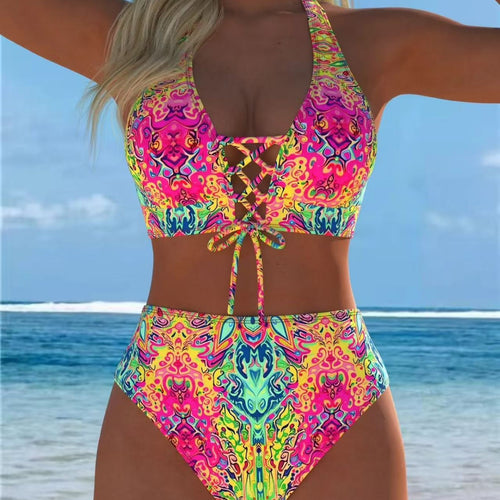 Dame Højskåret Bikini med elegant snøre detaljer Skovae