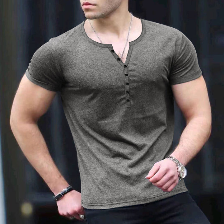 Herrer Fritid Kortærmet Henley T-shirt Stilla