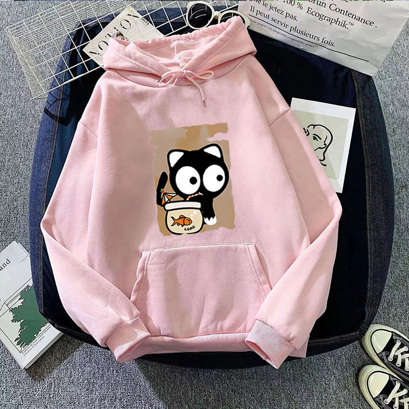Kvinders hætte sweatshirt med sødt katte design Skovae