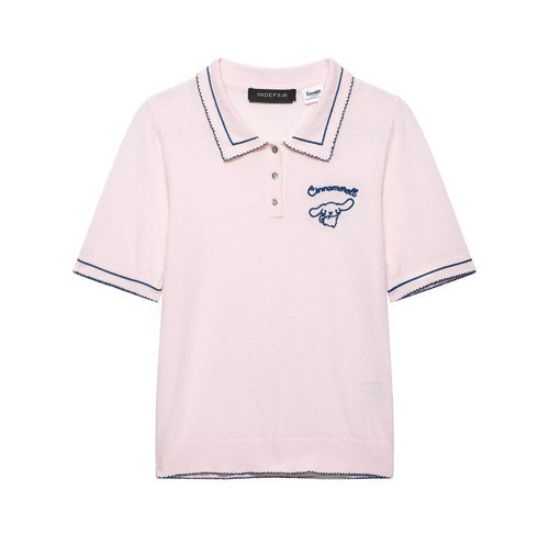 Dame Polo-Shirt med fin struktur og broderet motiv Skovae