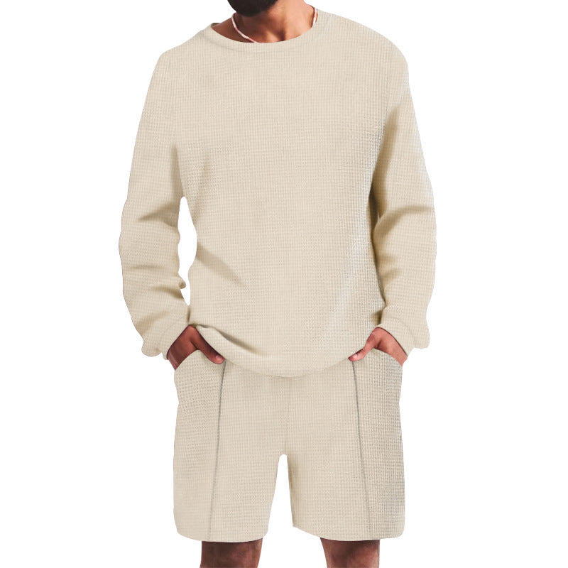 Herrer afslappet sweatshirt og shorts-sæt lavet af åndbart vaffelstrik Stilla