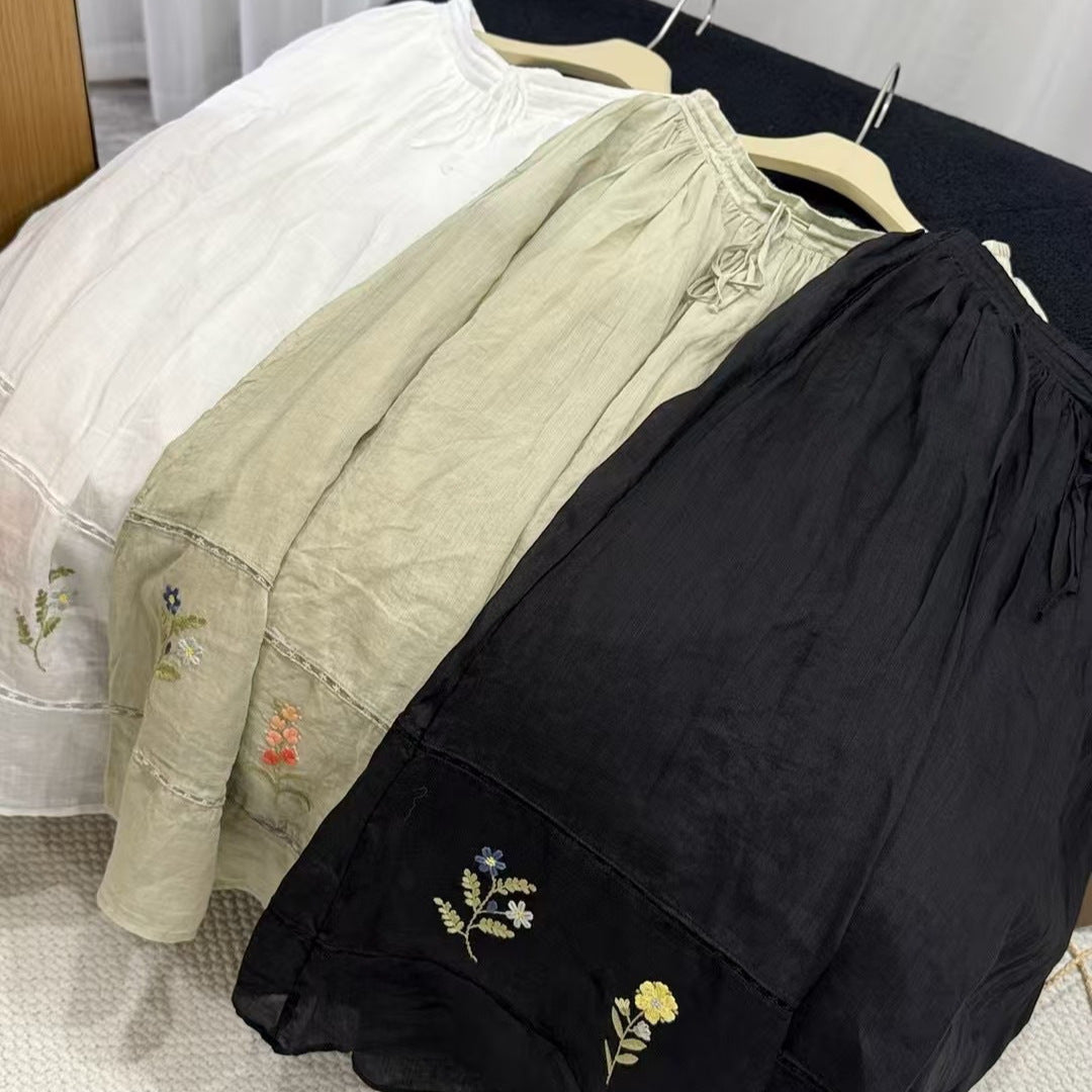 Femme Elegante Bestickede Maxi-Nederdel Stilla