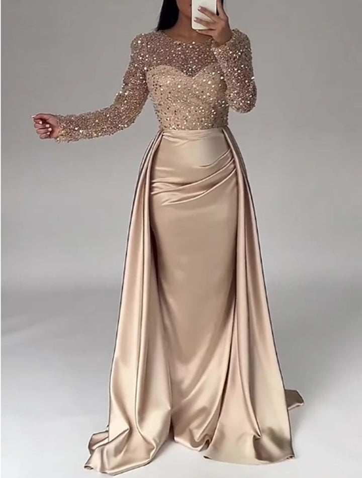 Kvinder Elegant Aftenkjole med Glitter Detaljer og Flydende Stof