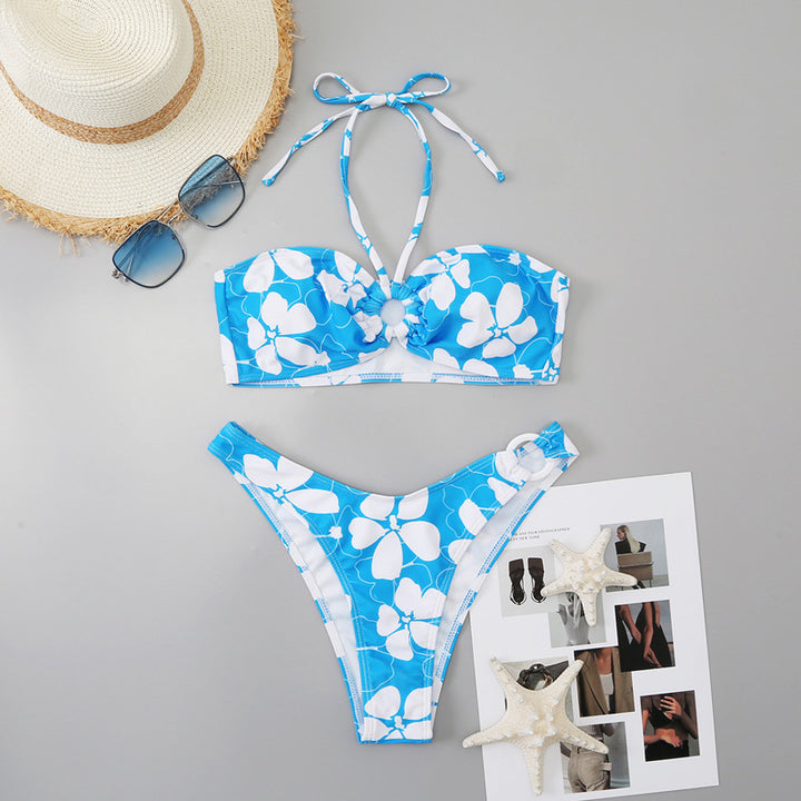 Dame Bandeau Floral Print Bikini-Sæt med Udsnitsdetaljer Stilla