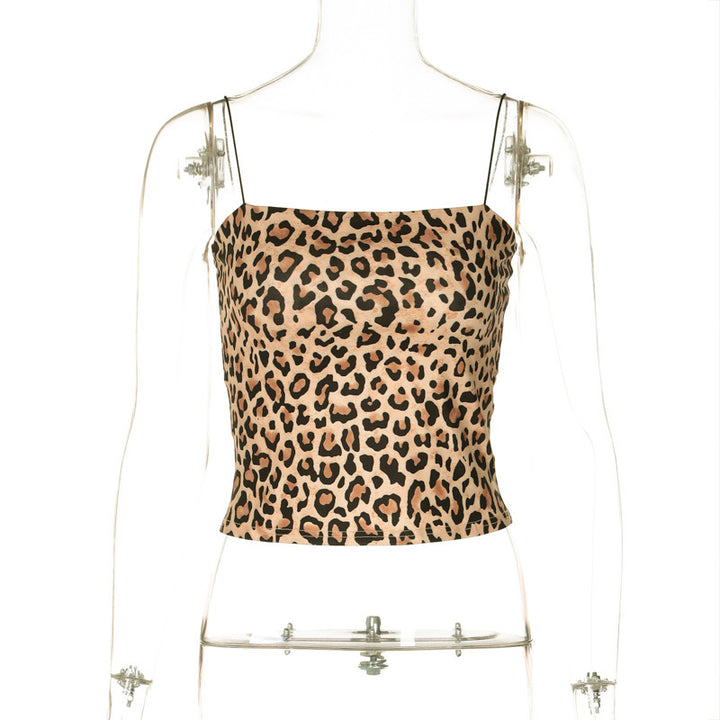 Dame Crop Top i leopardmønster med tynde stropper og figurnær pasform Stilla