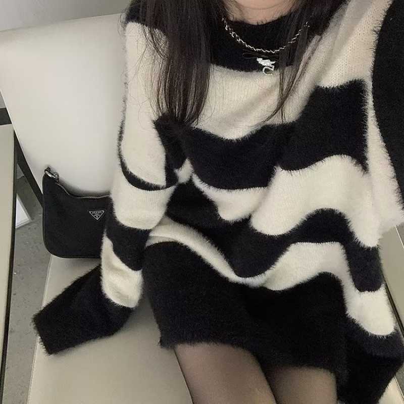 Femme stribet hyggelig strik Oversized sweater Stilla