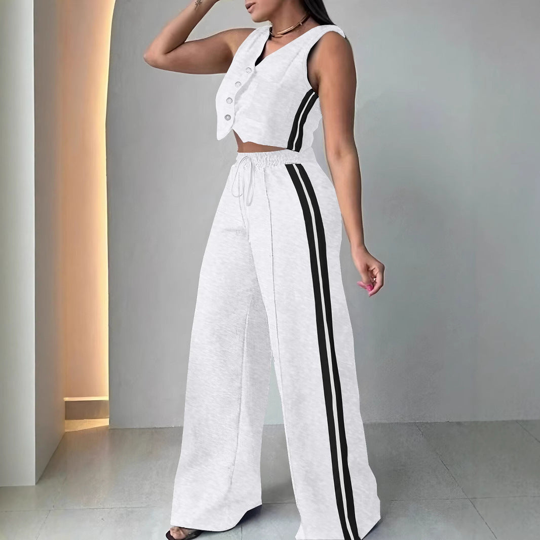 Dame afslappet to-delt sæt med cropped-top og løst skårne bukser Stilla