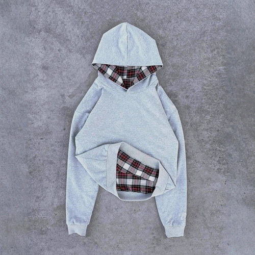 Dame afslappet hoodie med quiltet inderside og kontrasterende ternet mønster Stilla