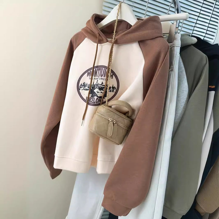 Femme Casual Grafik Hoodie med kraftige kontrastærmer Stilla