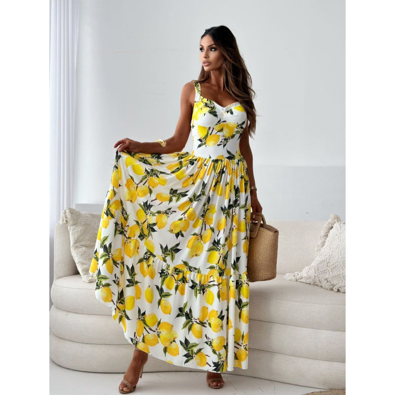 Dame Floral Print Højslids Maxikjole Stilla