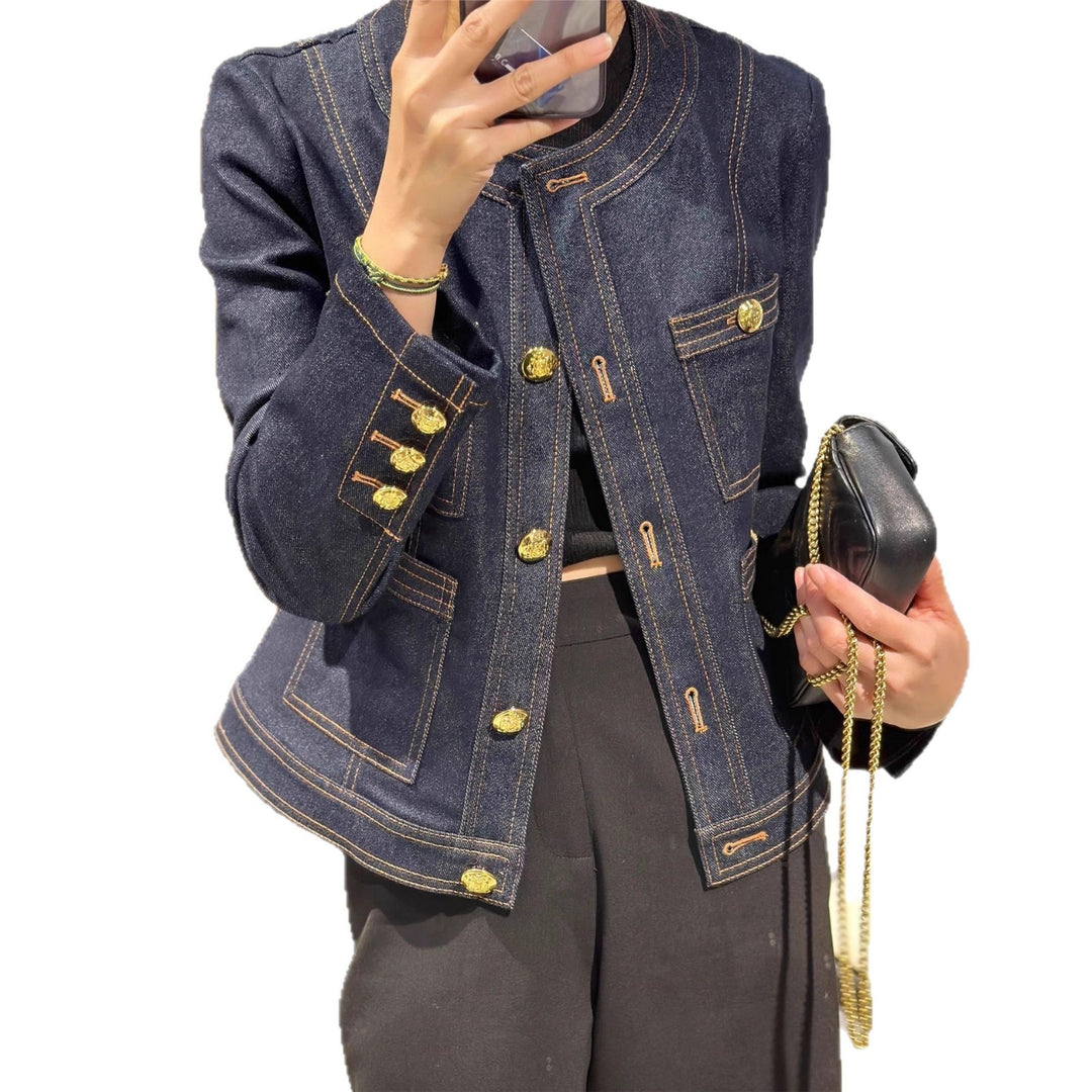 Dame Mode Denim Jakke med Gyldne Knapper Stilla
