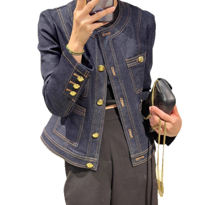 Dame Mode Denim Jakke med Gyldne Knapper Stilla