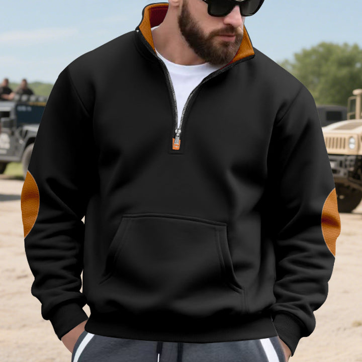 Herren nan isoleret halvzip-pullover med ståkrave fleece-foring kængurulomme og suede albue-patches Skovae