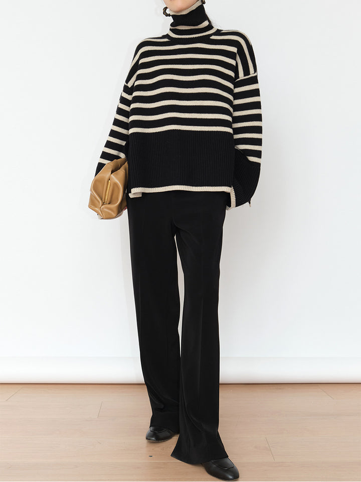Femme Overdimensioneret Stribet Turtleneck Sweater Stilla