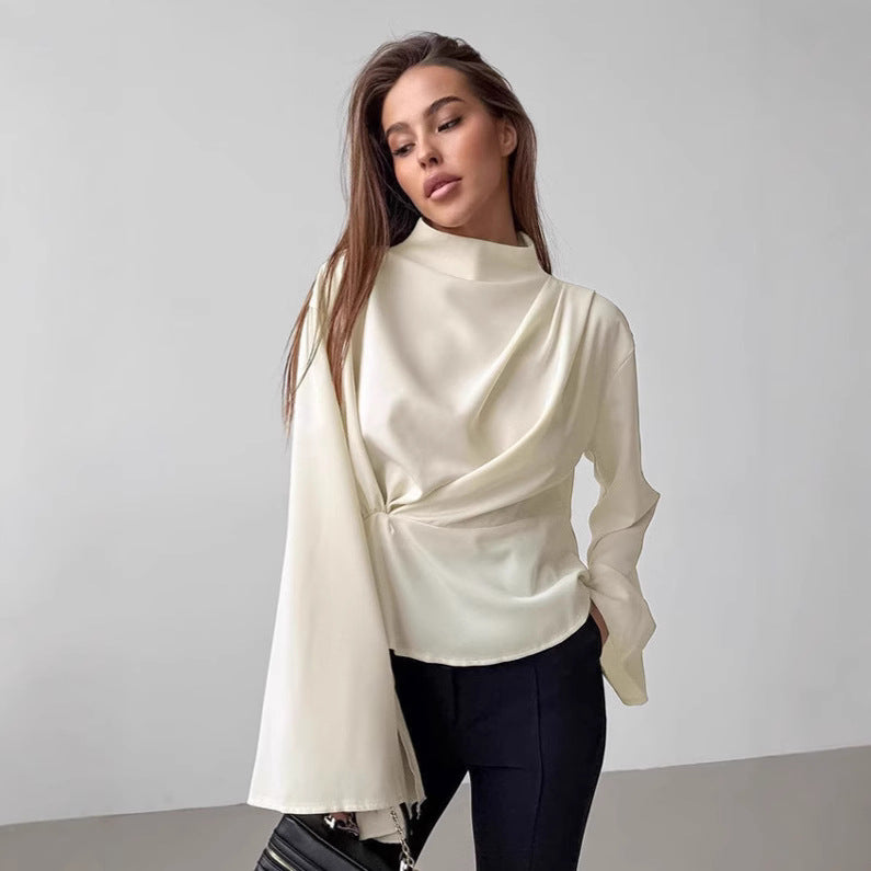 Dame elegant bluse top med asymmetrisk snit og afslappet indpakningsdetalje Stilla