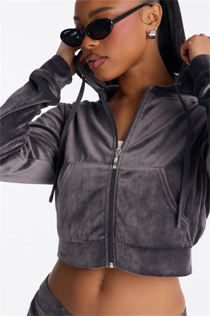 Kvinders cropped hoodie jakke med stilfuld lynlås og praktiske lommer