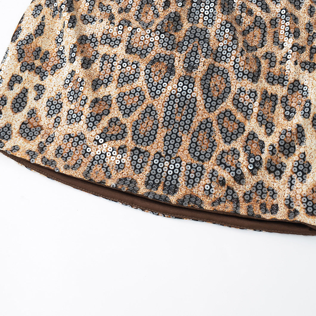 Dame Glitrende Mini nederdel i leopardmønster med elastisk talje og høj kvalitet forarbejdning Stilla