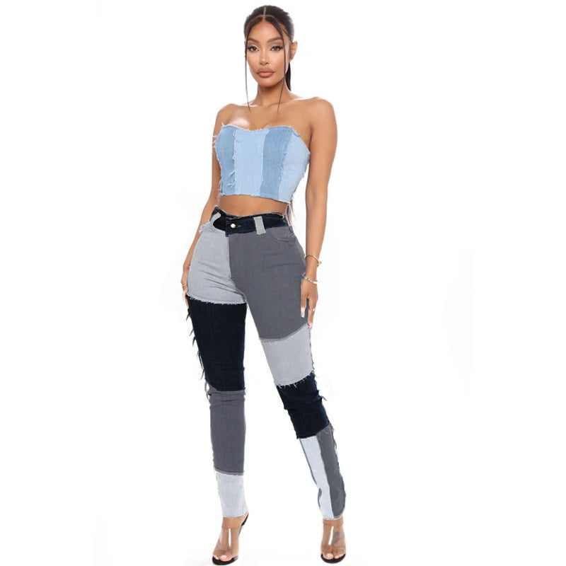 Dame Patchwork Jeans med moderne snit og kreative detaljer Stilla