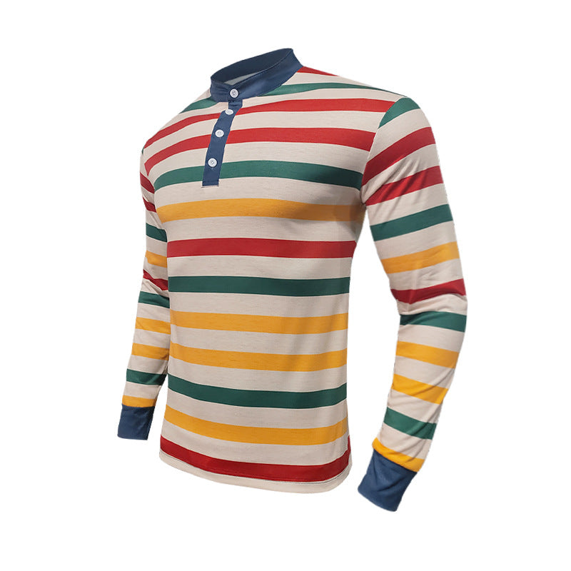 Herren nan stribet Langærmet Henley-shirt med højsnit og knaplukning Skovae