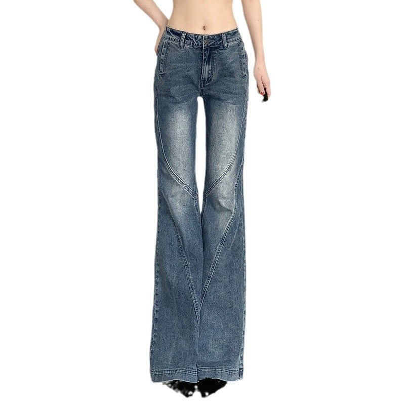 Dame klassiske Flared Jeans med højt liv og frynset kant Skovae