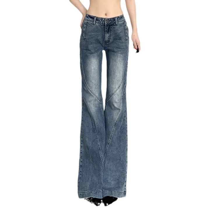 Dame klassiske Flared Jeans med højt liv og frynset kant Skovae
