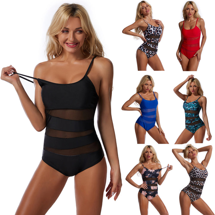 Dame sporty en-pieces badedragt med figurskabende mesh-design Skovae