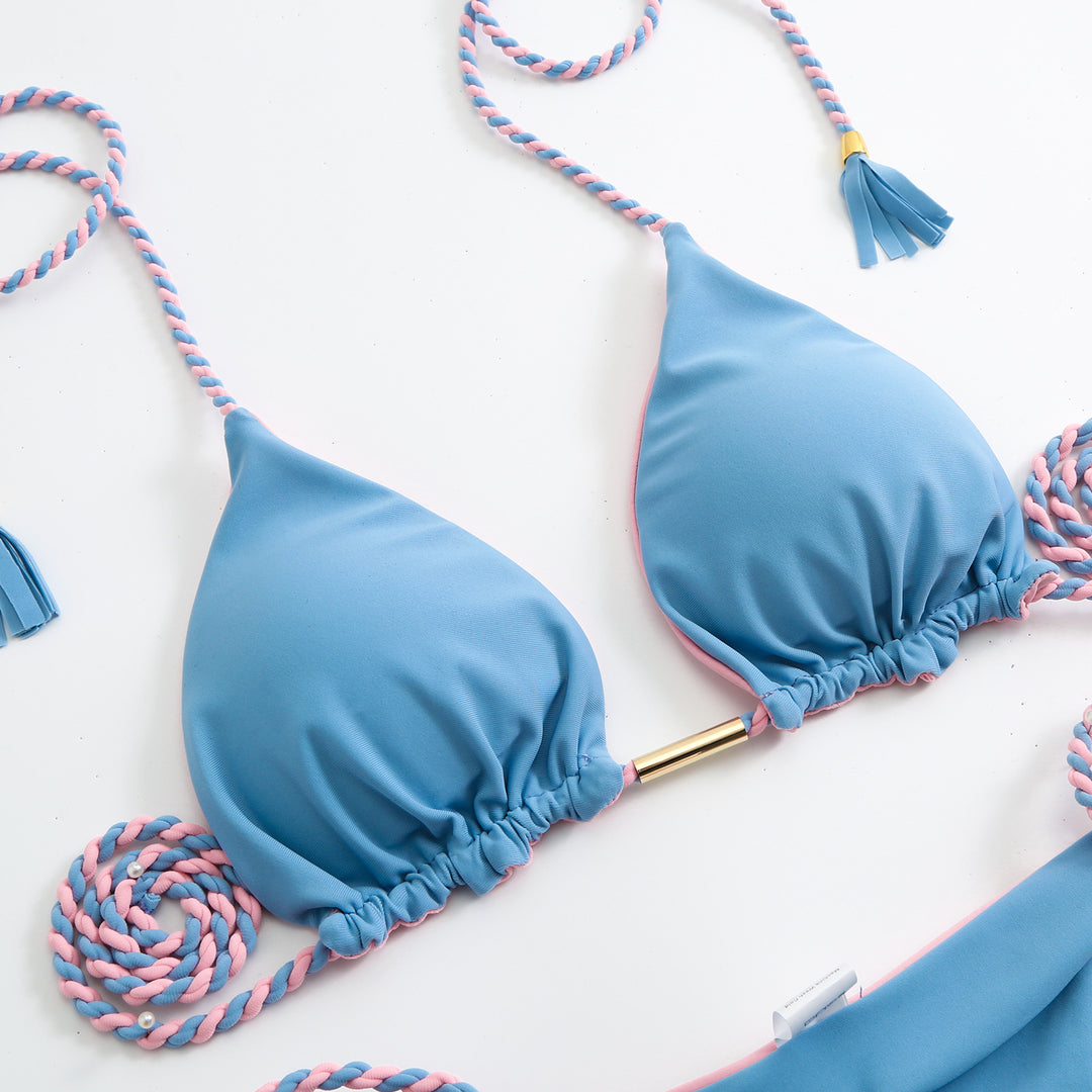 Dame triangel-bikini med trendy kvaster og justerbare bånd Stilla