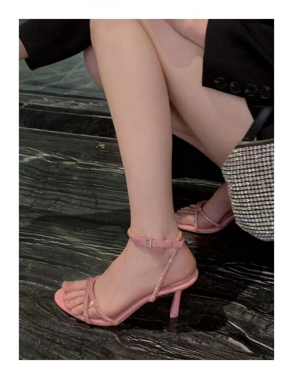 Dame Elegante Rem Sandaler med Hæl med Rhinestone Accenter Stilla