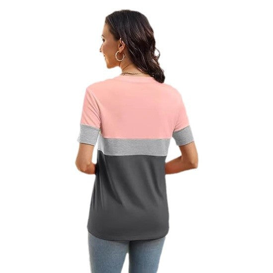 Dame farveblok T-shirt med rund halsudskæring Stilla