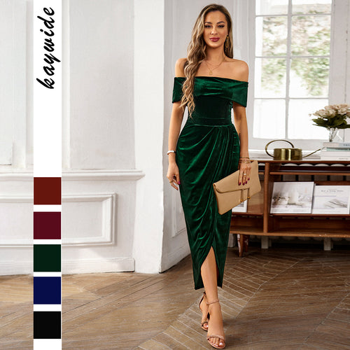 Dame Off-Shoulder Maxikjole med elegant omslagsstil og silkeagtigt materiale Stilla