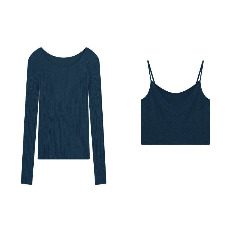 Dame komfortabel longsleeve overdel med fin ribstruktur og aftagelig top Stilla