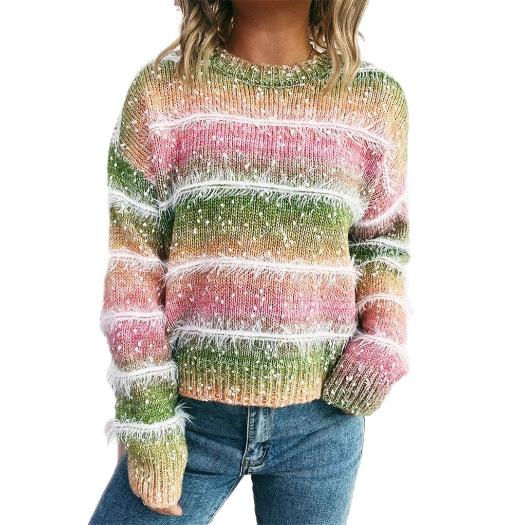 Kvinders hyggelige strikkede sweater med trendy frynse-design Stilla