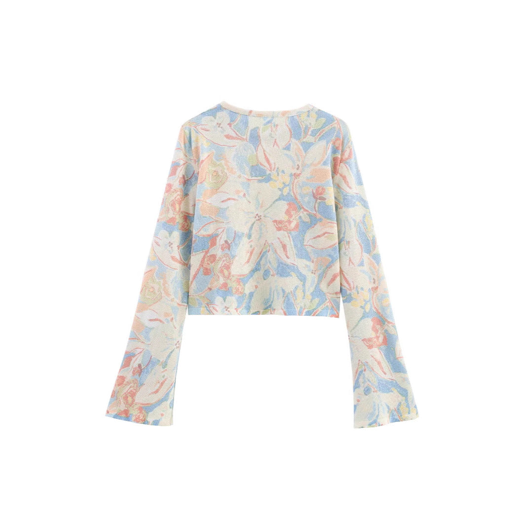 Kvinders bomulds cardigan med blomstermønster Stilla