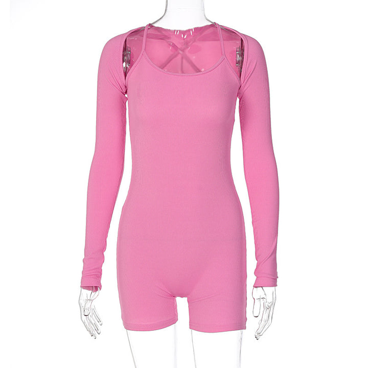 Dame Sporty Langærmet Jumpsuit med gennemsigtige indlæg og kropsnær design Stilla