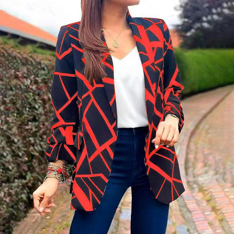 Dame Blazer med moderne geometrisk mønster og afslappet pasform Stilla