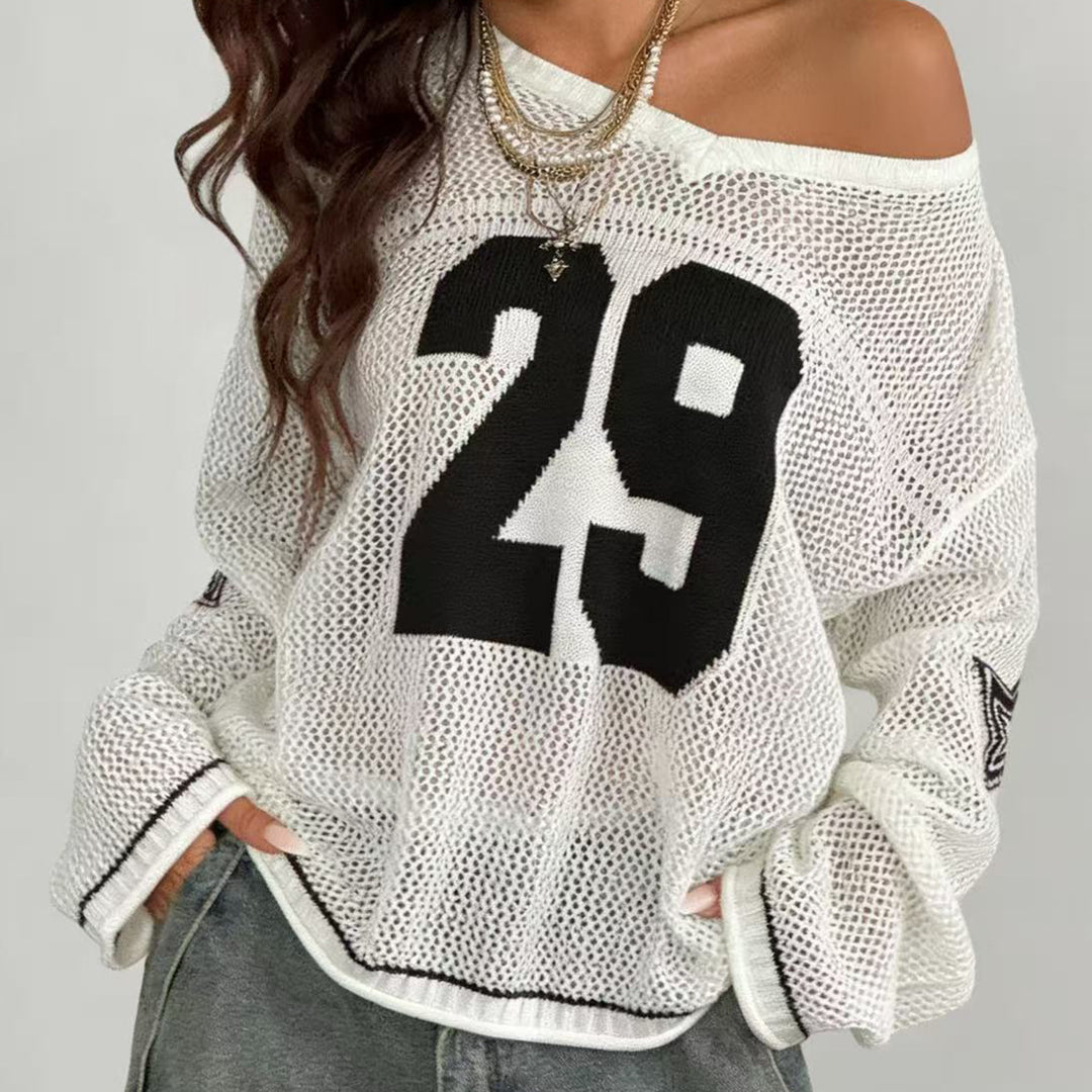 Dame afslappet oversized sweater med grafisk mønster Skovae