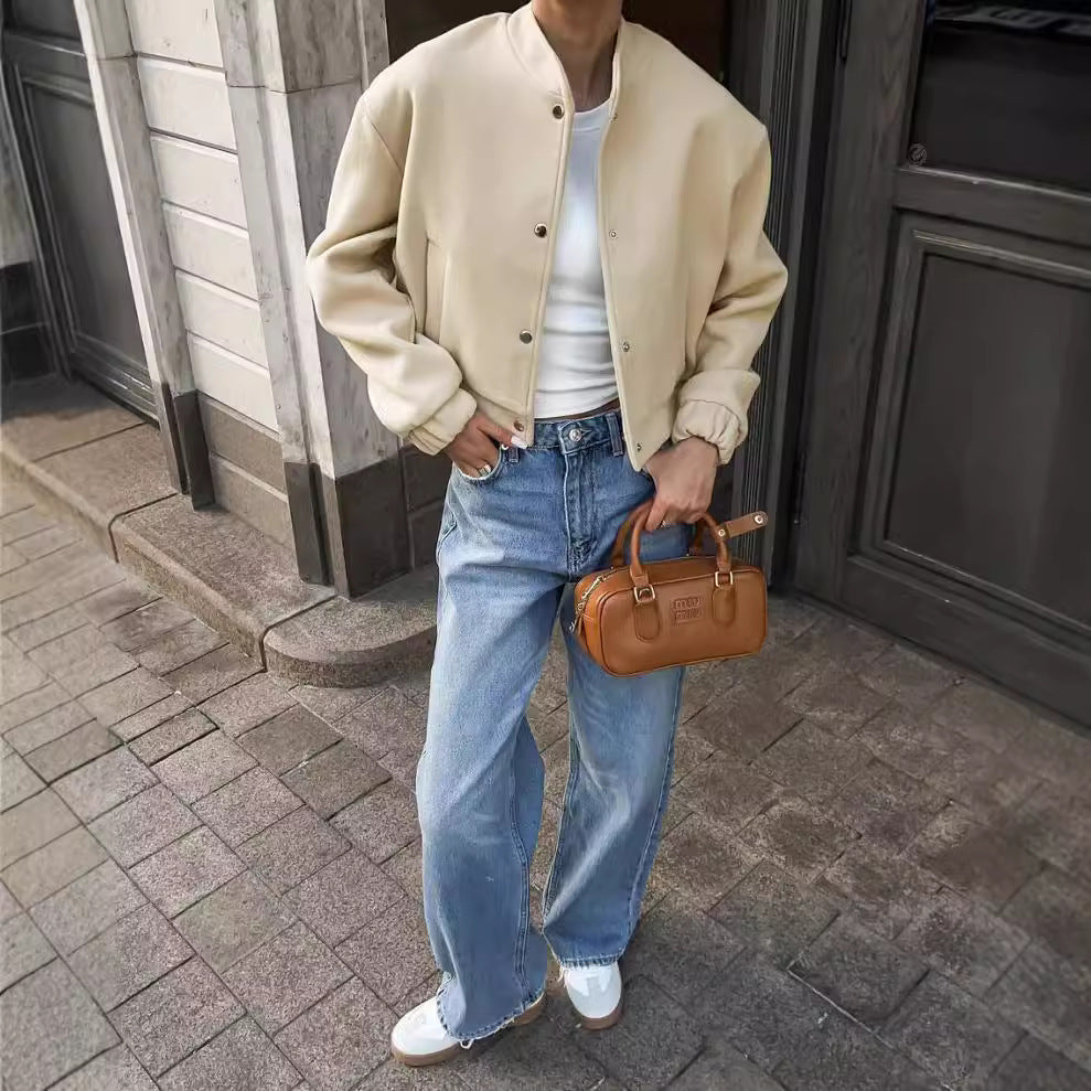 Kvinder casual faux læderjakke med stilfuld lynlås og elegante manchetter Stilla