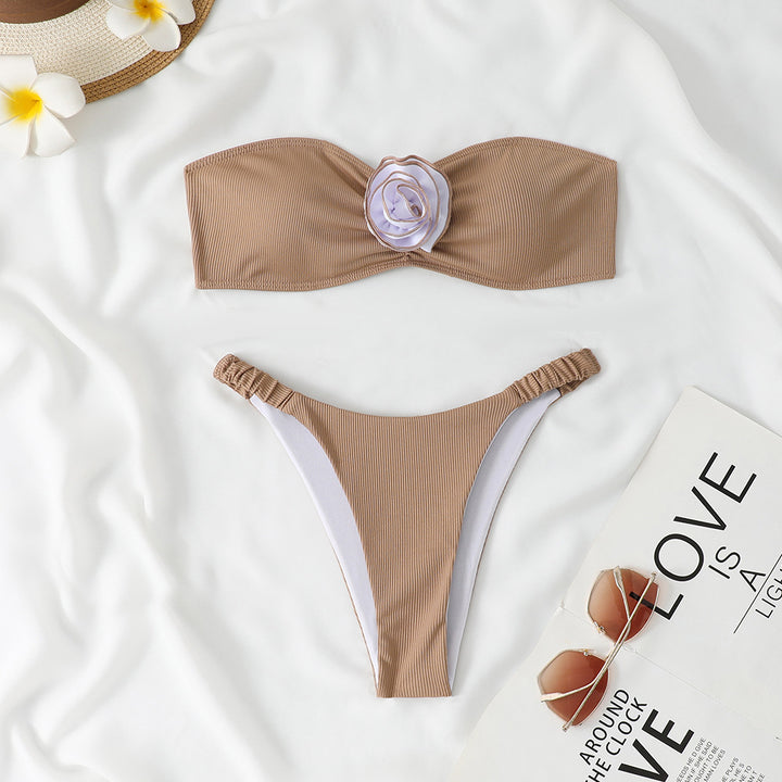 Dame stropløs bikini-sæt med blomst detaljer Stilla