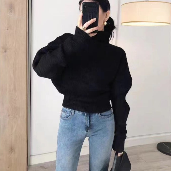 Damer fashionabel turtleneck sweater med tekstureret strikkemønster og brede ærmer Stilla