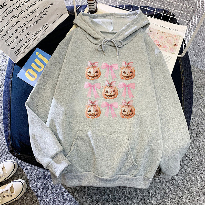 Kvinders Hoodie med Munter Græskar Design Skovae