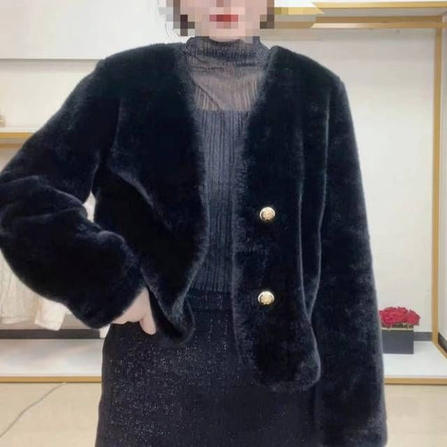 Kvinders fluffy kort jakke med elegante knapper Stilla
