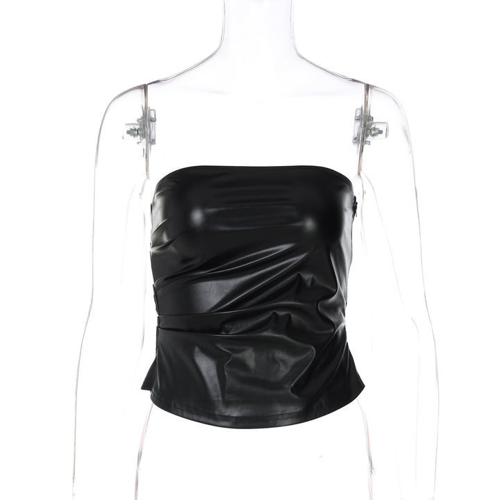 Dame Luksuriøs Bustier Top i Kunstlæder med Rynket Design Stilla