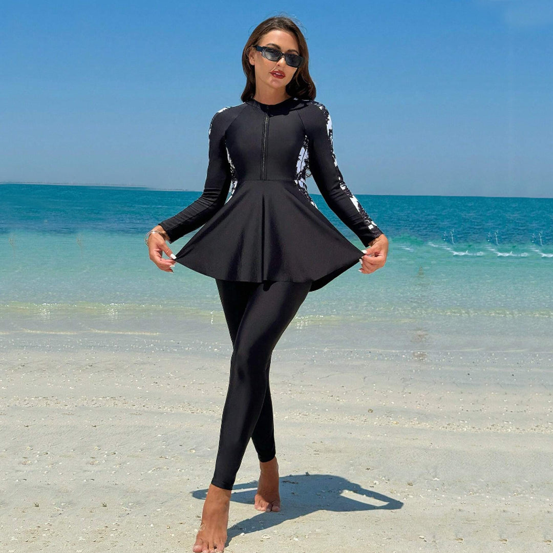 Dame Mode UV-beskyttende Surfdragt med Peplum-design Skovae