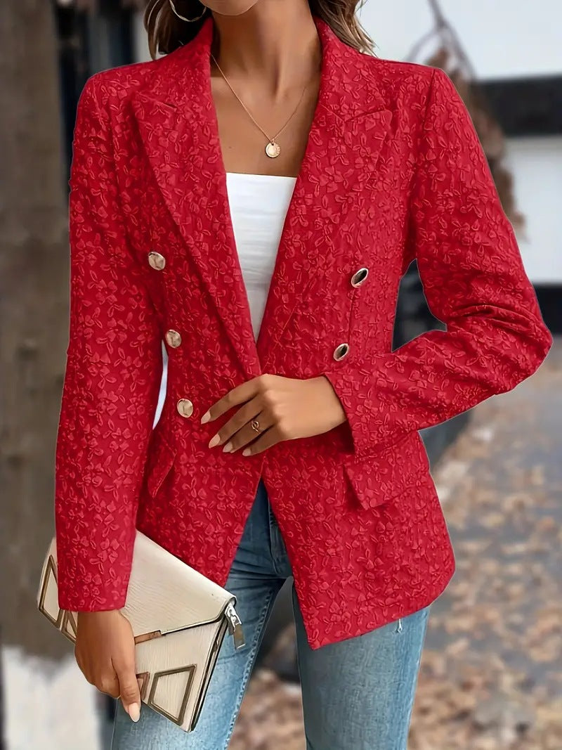 Dame elegant blazer med struktureret blomsterdesign og gyldne knapper Stilla