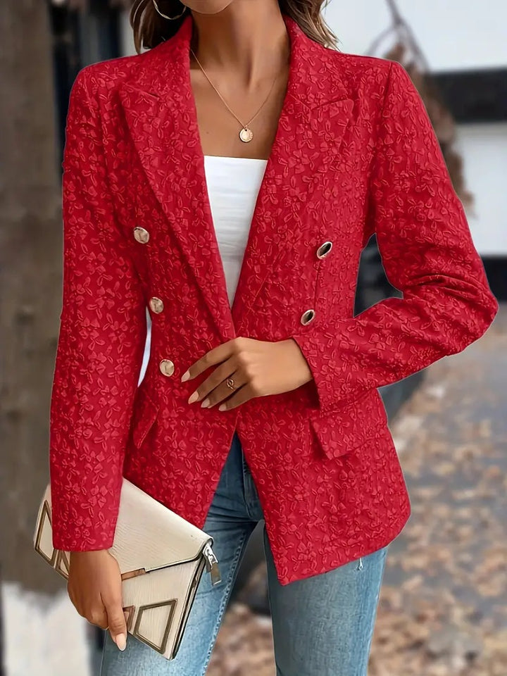 Dame elegant blazer med struktureret blomsterdesign og gyldne knapper Stilla