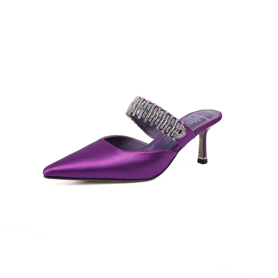 Dame Spids Tå Slingback Hæle med funklende Rhinsten Accenter Stilla