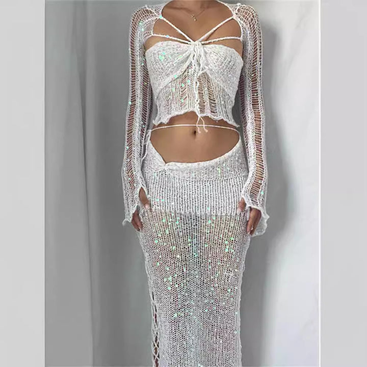 Dame Glitter Net Bukser med Glitrende Pailletter og Elegant Design