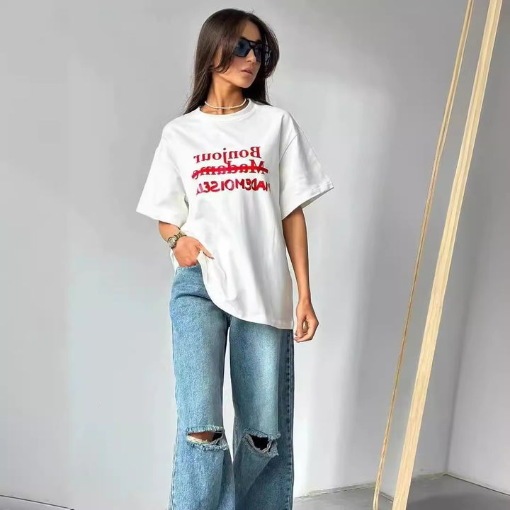 Dame T-Shirt med kreativt skrift og afslappet oversized pasform Stilla