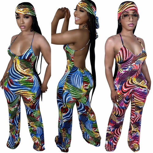 Dame Jumpsuit med trendy print og fræk rygudskæring Stilla
