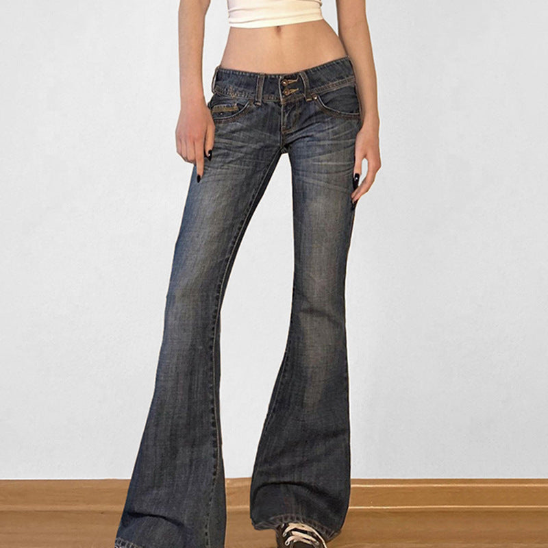Dame flared jeans med høj talje og fashionable detaljer Skovae